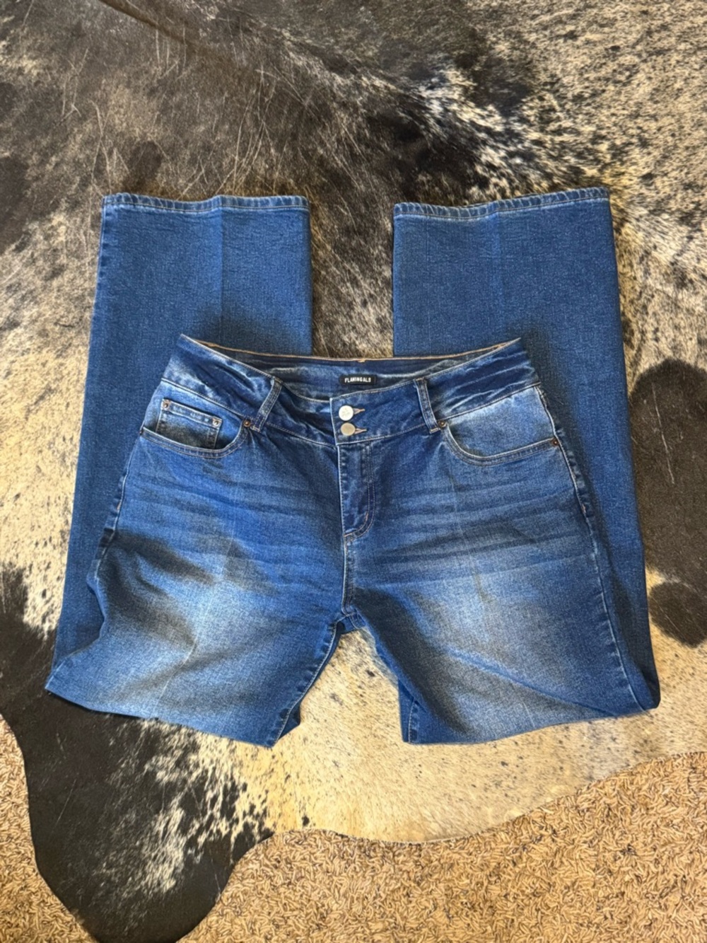 Flamingals High-Rise Wide-Leg Jeans in Medium Blue